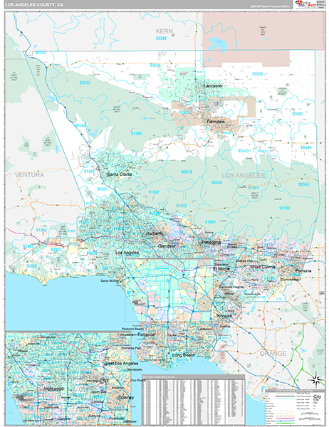 Los Angeles County, CA Map Premium Style